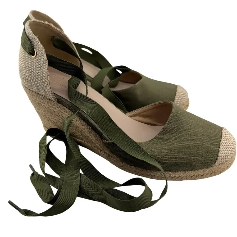 Catherine Malandrino Boho Kittley Green Espadrille Wedge Sandals Size 9 Shoes